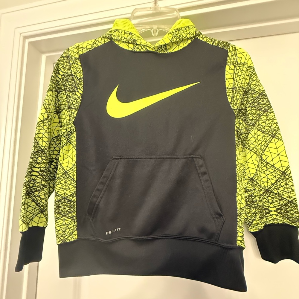 Nike Kids Dri-Fit Hoodie in Black and Neon Yellow
